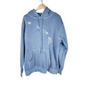 HONOLUA Blue Distressesd Hawaiian Islands Pullover Hoodie XL/XXL